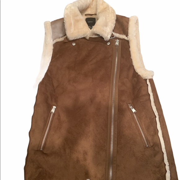 Forever 21 Vegan Suede Faux Fur Lined Vest Sz M - Picture 8 of 12